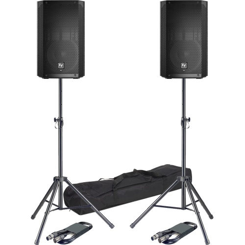 Electro-Voice ELX200-10P Active PA Speakers + Tripod Stands & Leads Bundle