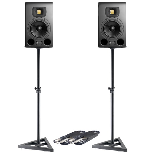 HEDD Type 07 MK2 Black Studio Monitors (Pair) + Stands & Leads Bundle