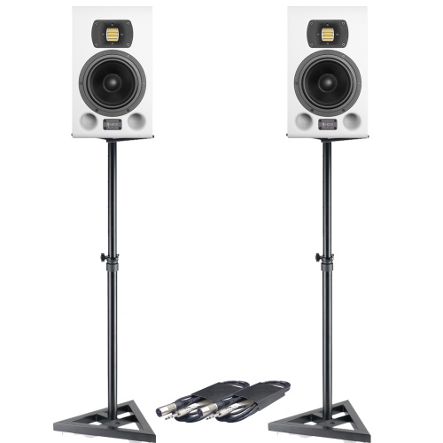 HEDD Type 07 MK2 White Studio Monitors (Pair) + Stands & Leads Bundle