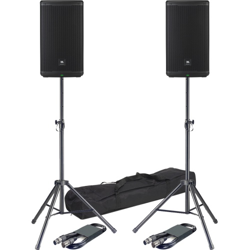 JBL EON710, 10'' PA Speakers with Bluetooth + Stands & Leads Bundle