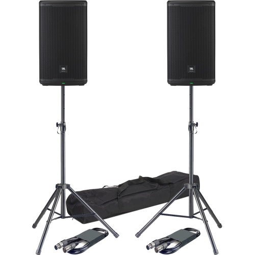 JBL EON712, 12'' PA Speakers with Bluetooth + Stands & Leads Bundle
