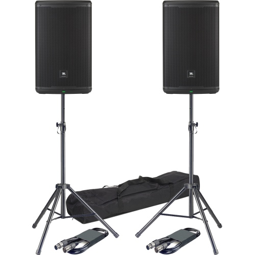 JBL EON715, 15'' PA Speakers with Bluetooth + Stands & Leads Bundle