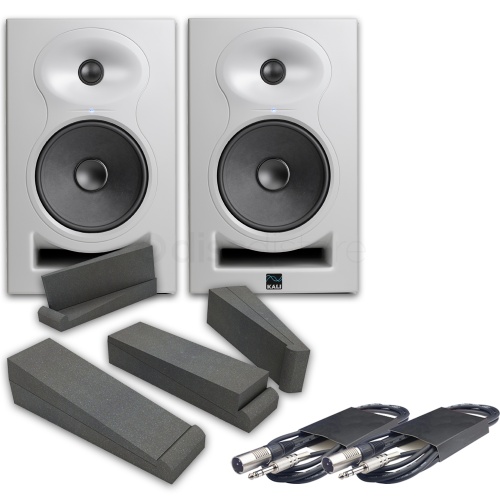 Kali Audio LP6 V2 White (Pair) + Isolation Pads & Leads Bundle