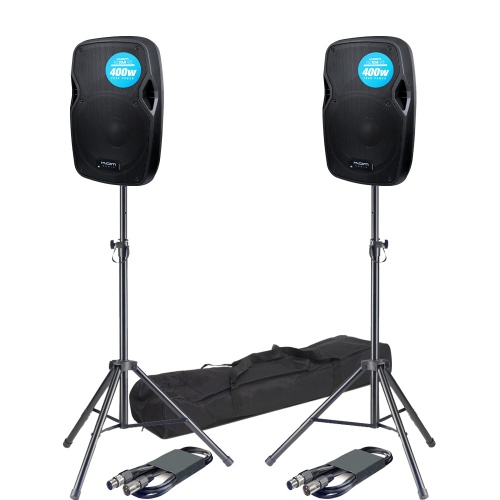 KAM RZ10A V3, 10'' Active Speakers + Tripod Stands and Cables Bundle