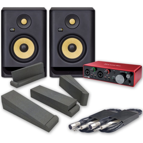 KRK Rokit RP5 G4 (Pair) + Focusrite Scarlett 2i2 3rd Gen, Pads & Leads, Home Recording Bundle
