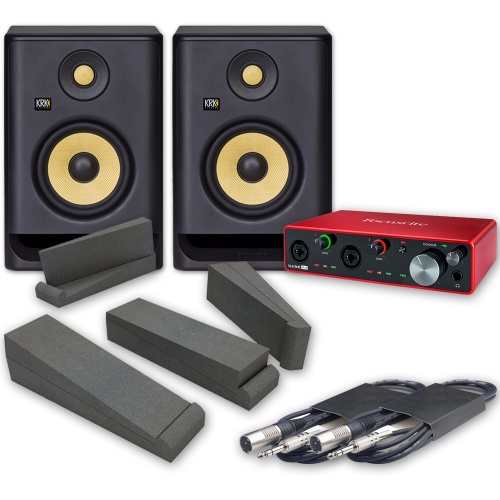KRK Rokit RP5 G4 (Pair) + Focusrite Scarlett 4i4 3rd Gen, Pads & Leads, Home Recording Bundle