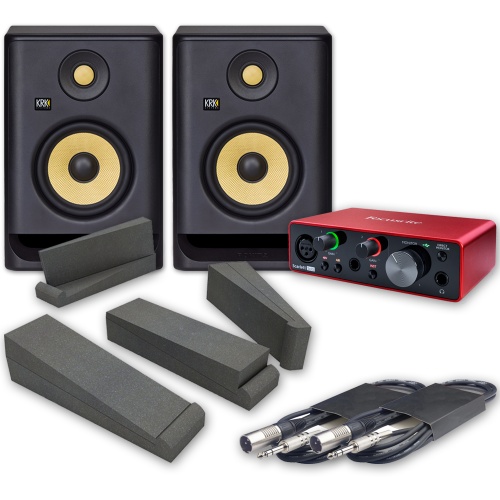 KRK Rokit RP5 G4 (Pair) + Focusrite Scarlett Solo 3rd Gen, Pads & Leads, Home Recording Bundle