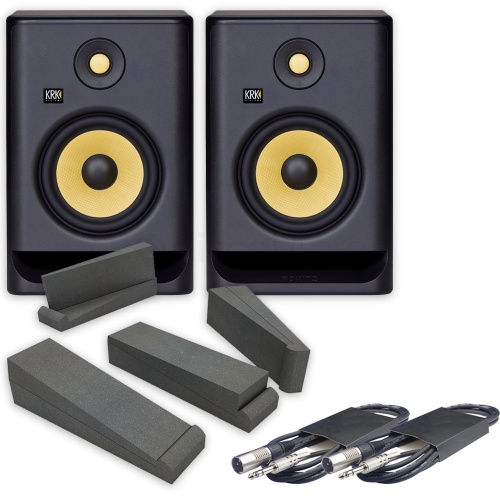 KRK Rokit RP7 G4 (Pair) + Isolation Pads & Leads Bundle