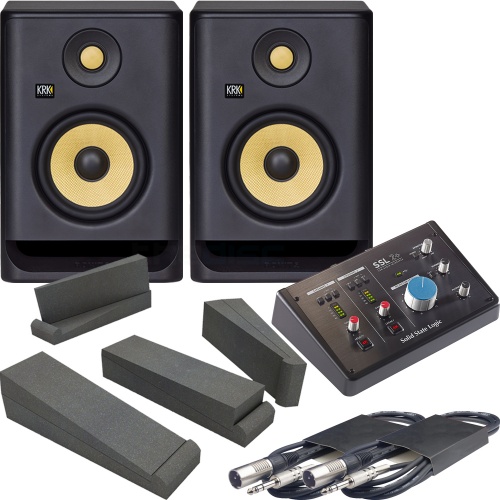 KRK Rokit RP5G4 5 Studio Monitor Speakers w Focusrite Scarlett 2i2 &  Stands