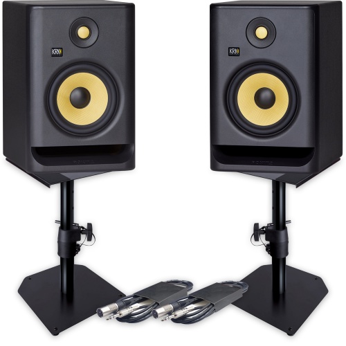 KRK Rokit RP7 G4 (Pair) + Desktop Monitor Stands + Leads Bundle