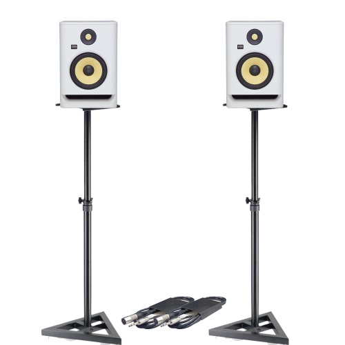 KRK Rokit RP7 G4 White Noise (Pair) + Monitor Stands + Leads Bundle