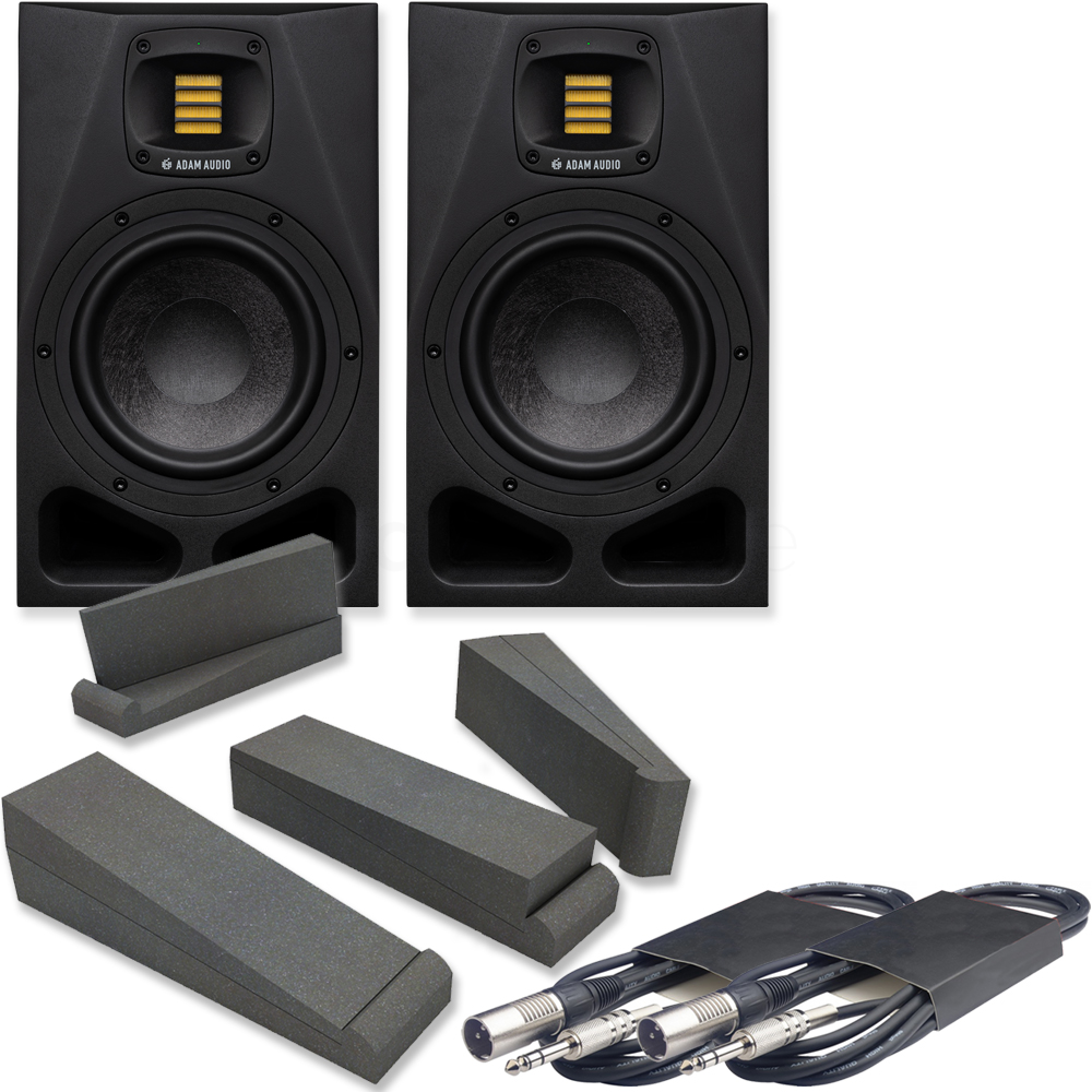 Adam Audio A7V Active Studio Monitors + Isolation Pads + Leads Bundle