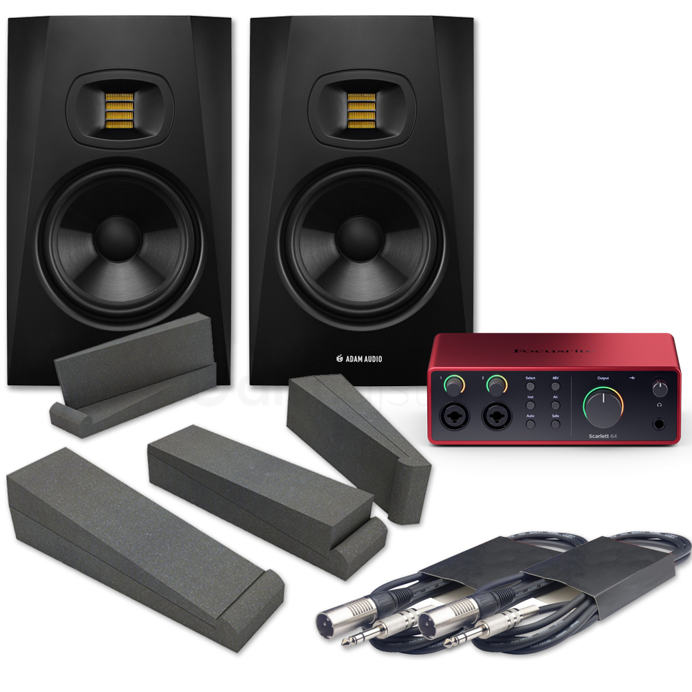 Adam Audio T7V (Pair) + Focusrite Scarlett 4i4 (G4), Pads & Leads Bundle Deal