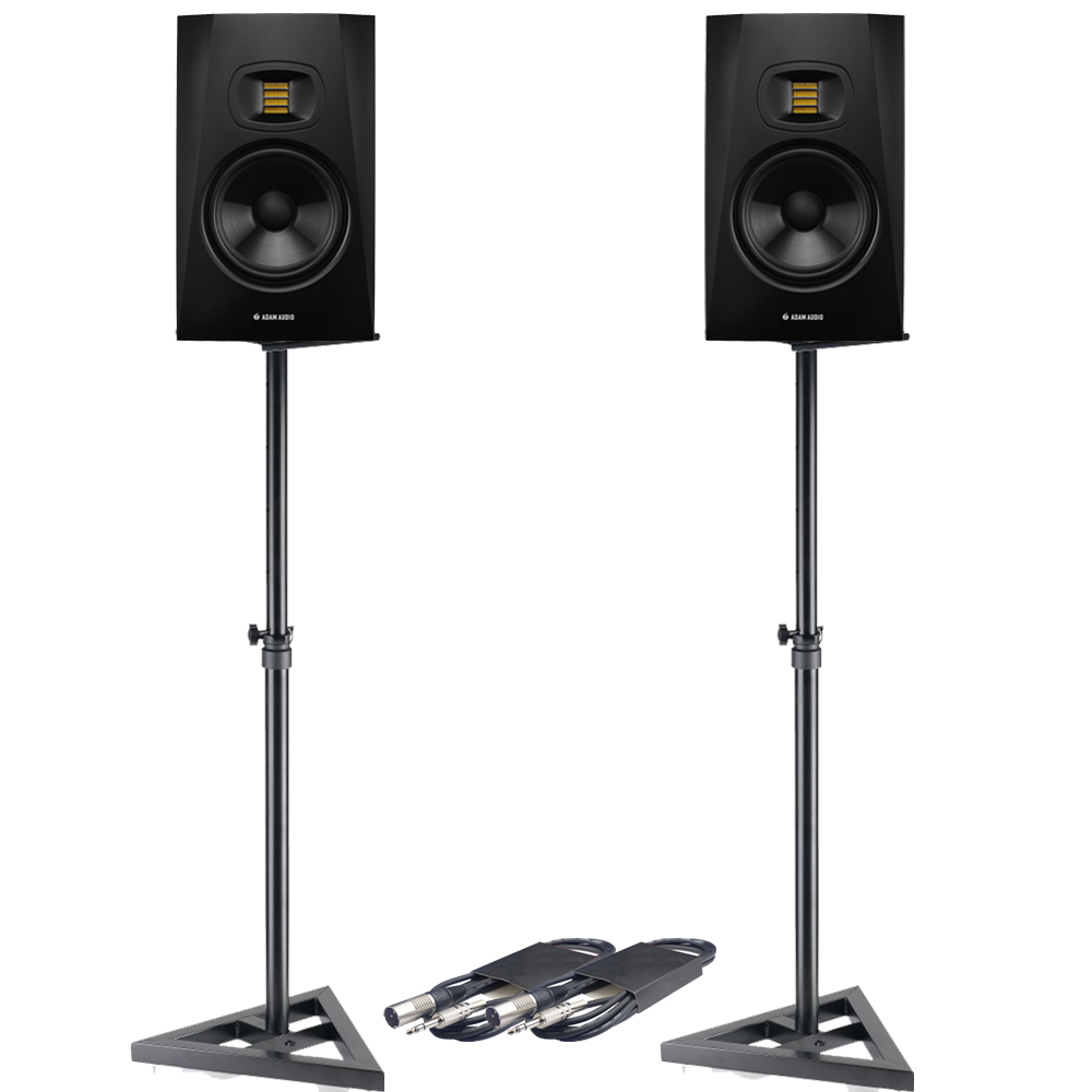 Adam Audio T7V Studio Monitors + Stands & Leads Bundle