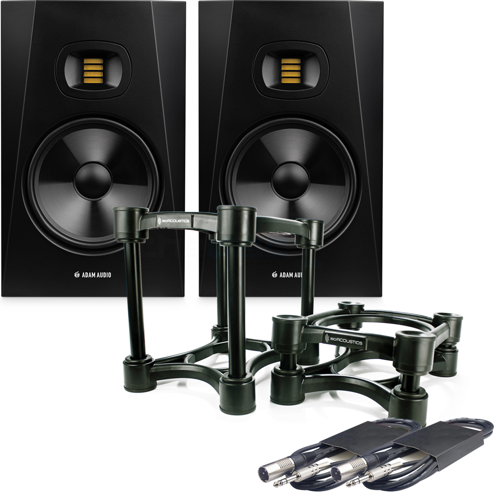 Adam Audio T8V Active Studio Monitors + ISO-200 Stands & Leads Bundle