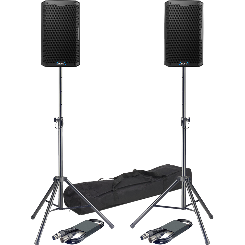 Alto TS410 10'' Active Bluetooth PA Speakers + Tripod Stands & Leads Bundle