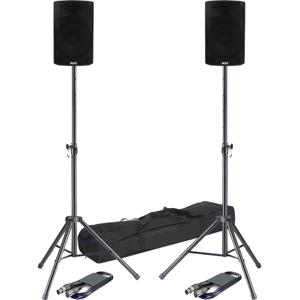 Alto TX408, 8" Active PA Speakers with Bluetooth + Tripod Stands & Leads Bundle