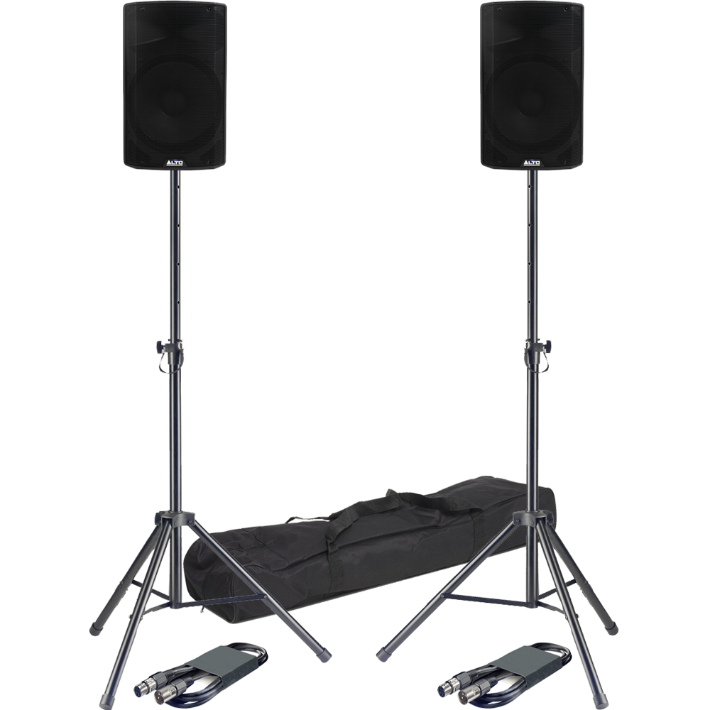 Alto TX410, 10" Active PA Speakers with Bluetooth + Tripod Stands & Leads Bundle