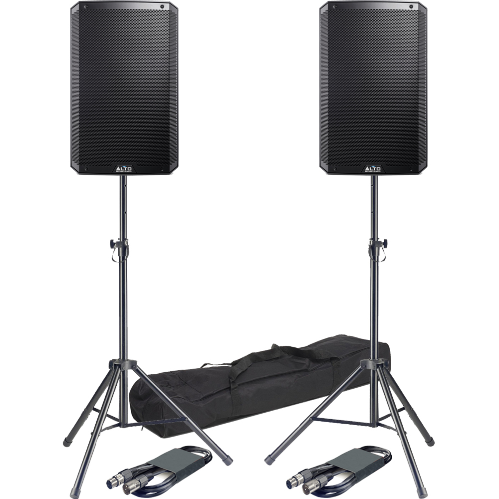 Alto TS315 15'' Active PA Speakers + Tripod Stands & Leads Bundle