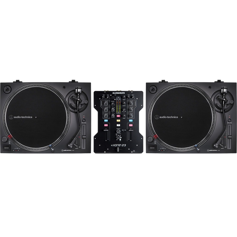 Audio Technica AT-LP120XUSB Black, Direct Drive DJ Turntables (Pair) + Allen & Heath Xone 23 Mixer Bundle Deal