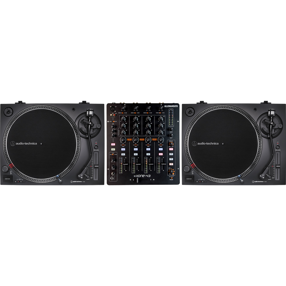 Audio Technica AT-LP120XUSB Black, Direct Drive DJ Turntables (Pair) + Allen & Heath Xone 43 Mixer Bundle Deal