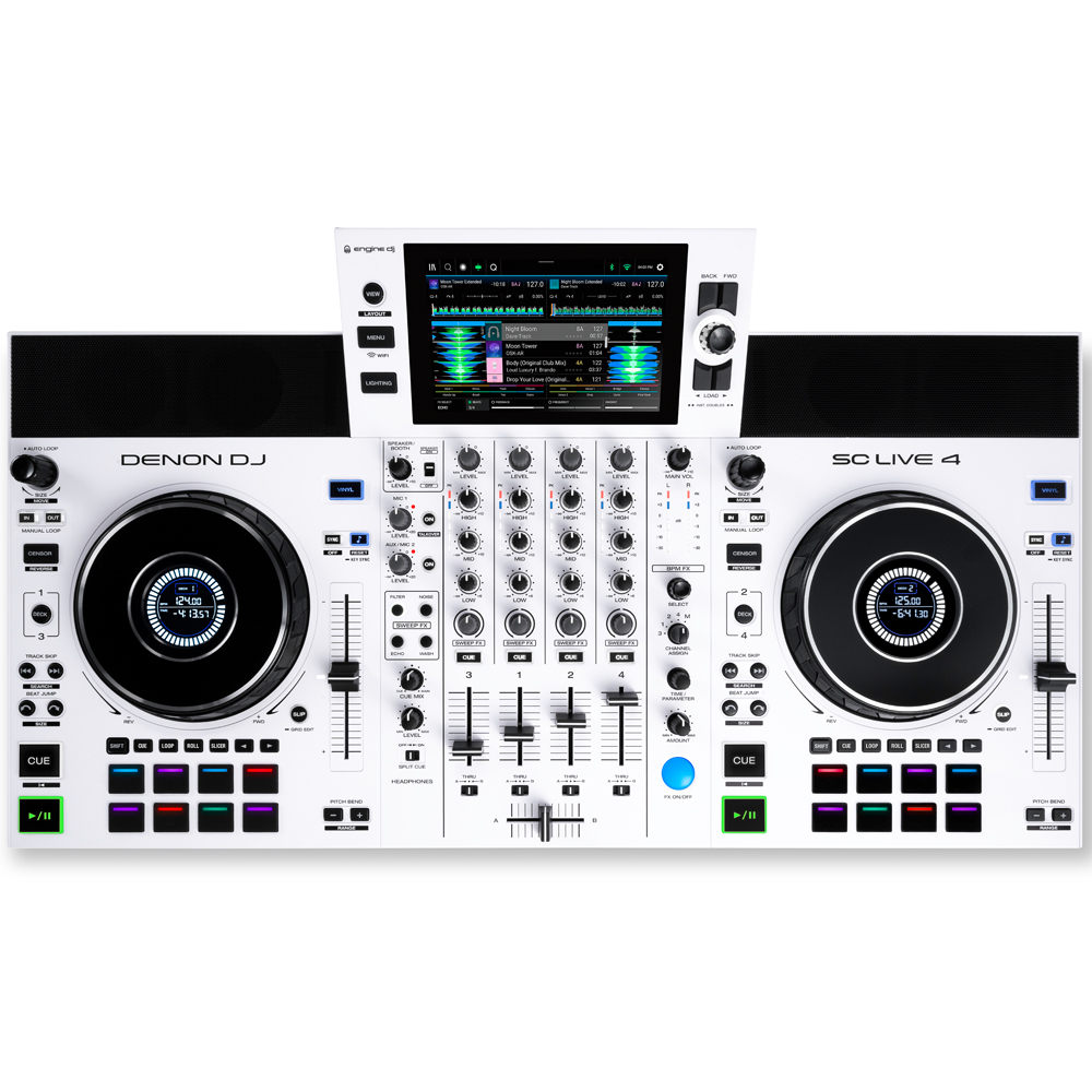 Denon DJ SC Live 4 WHITE, Standalone DJ Controller with Built-In Speakers, Amazon Music Streaming & Stems