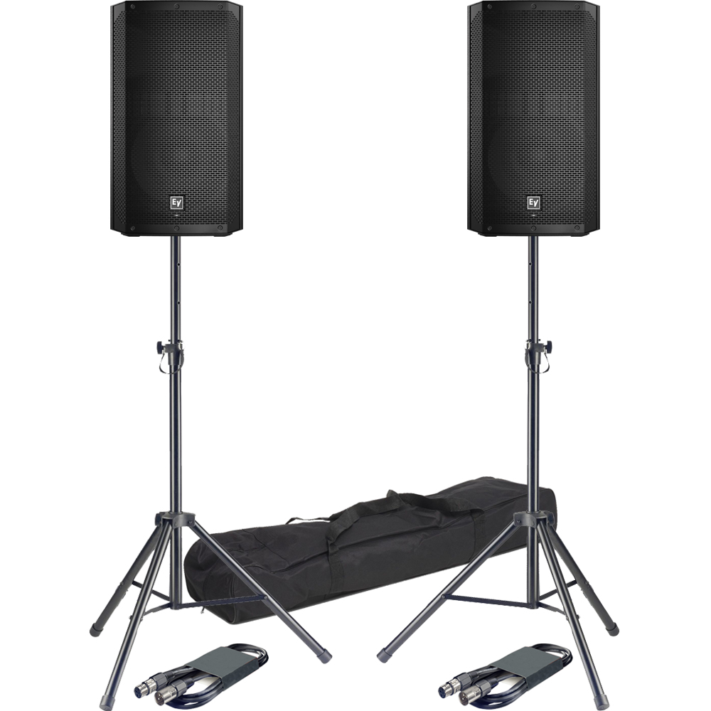 Electro-Voice ELX200-12P Active PA Speakers + Tripod Stands & Leads Bundle