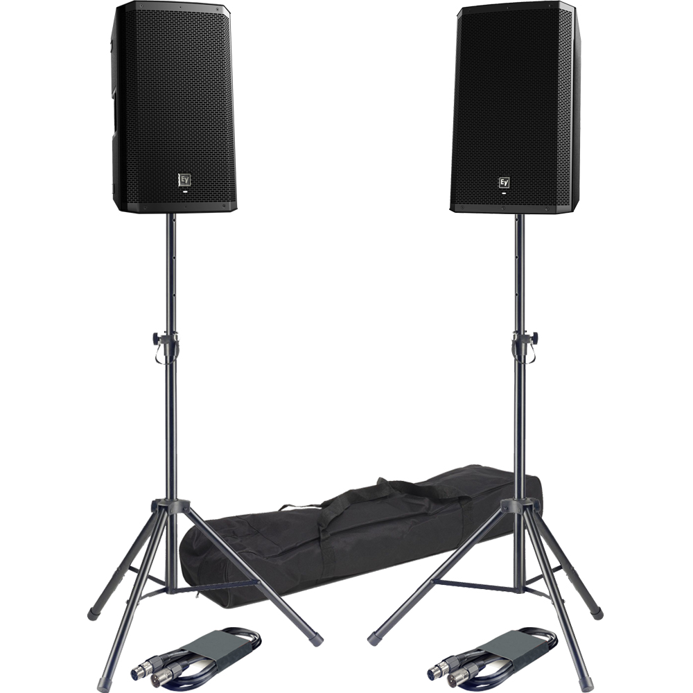 Electro-Voice ZLX-12BT Active Bluetooth PA Speakers + Tripod Stands & Leads Bundle
