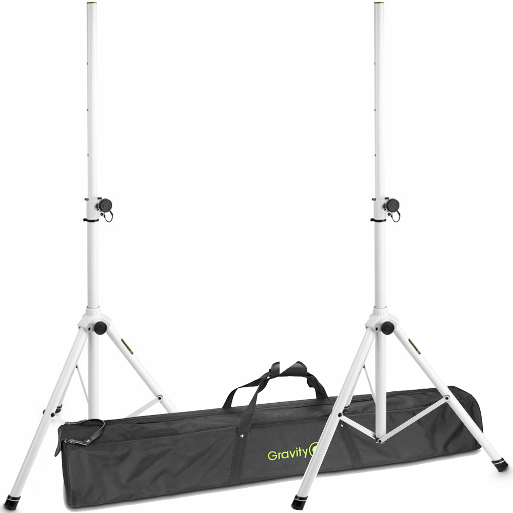 Gravity White Tripod PA Speaker Stands + Carry Bag (GSP5211W)