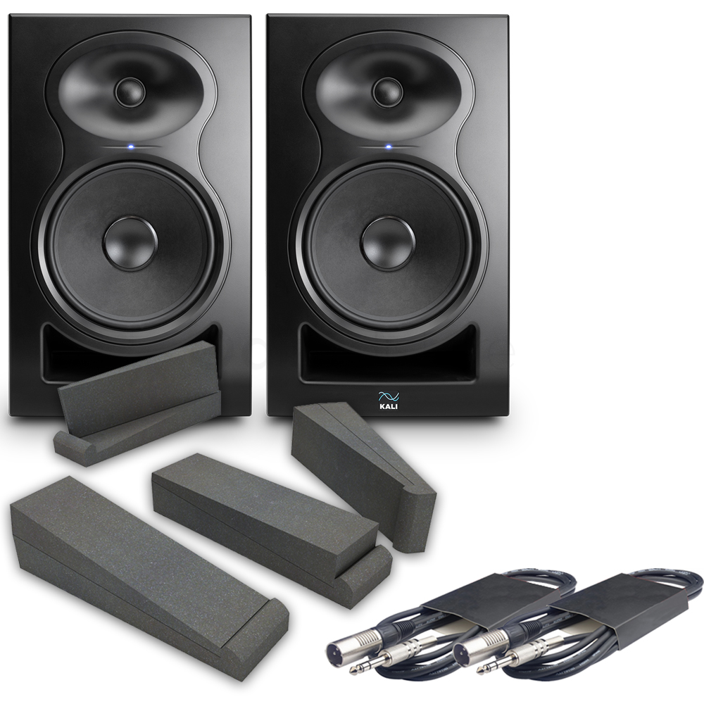 Kali Audio LP8 V2 Black (Pair) + Isolation Pads & Leads Bundle