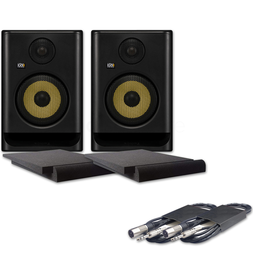 KRK Rokit RP5 G5 (Pair) + Isolation Pads & Leads Bundle