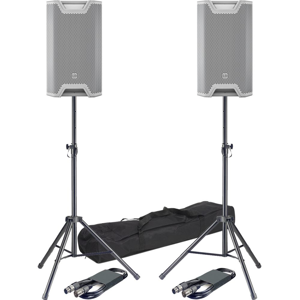 LD Systems ICOA 12A BT White, Bluetooth Speakers (Pair) + Stands & Leads