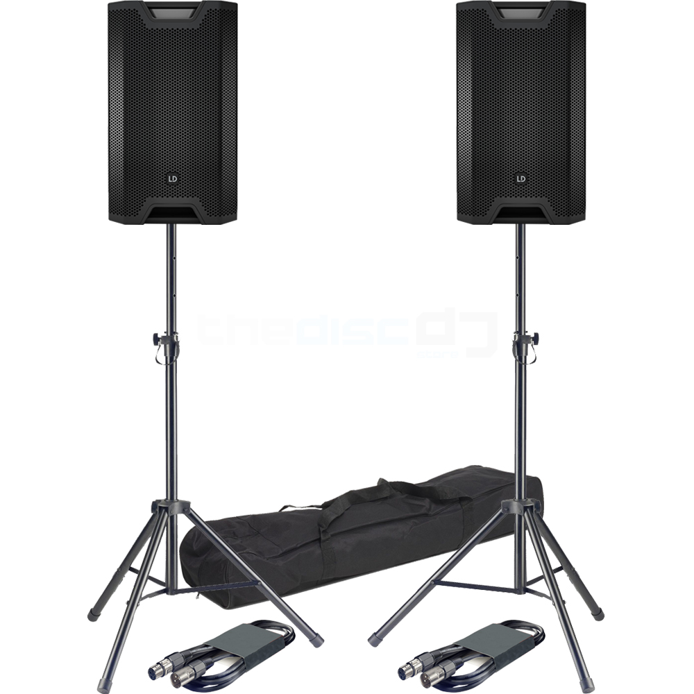 LD Systems ICOA 12A BT, Bluetooth Speakers (Pair) + Stands & Leads