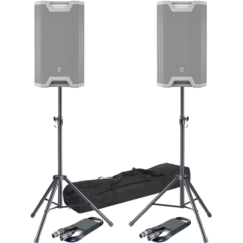 LD Systems ICOA 15A BT White, Bluetooth Speakers (Pair) + Stands & Leads