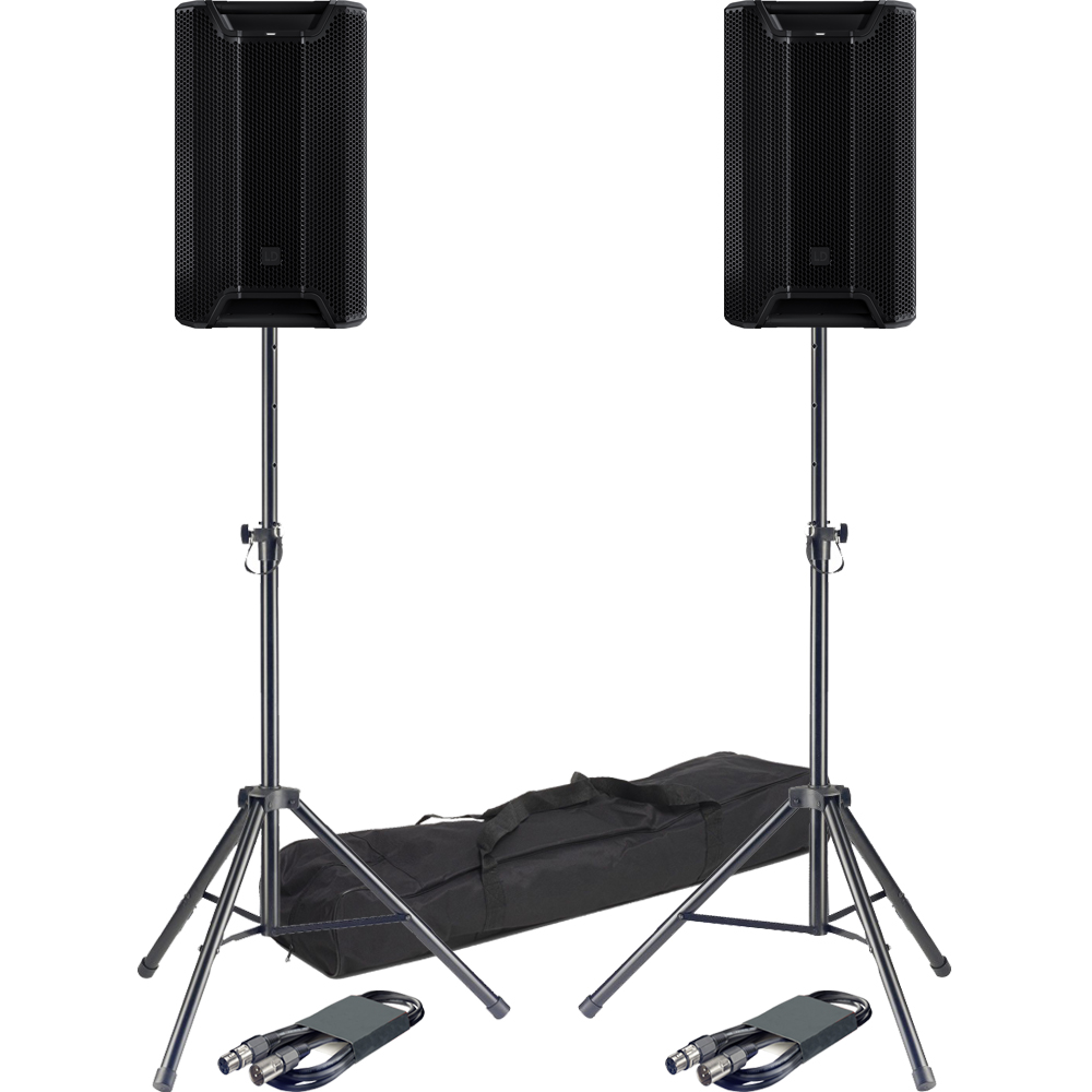 LD Systems ICOA PRO 12A, Active Bluetooth PA Speakers + Tripod Stands & Leads Bundle