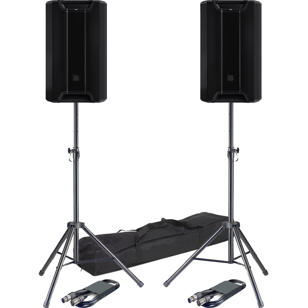 LD Systems ICOA PRO 15A, Active Bluetooth PA Speakers + Tripod Stands & Leads Bundle