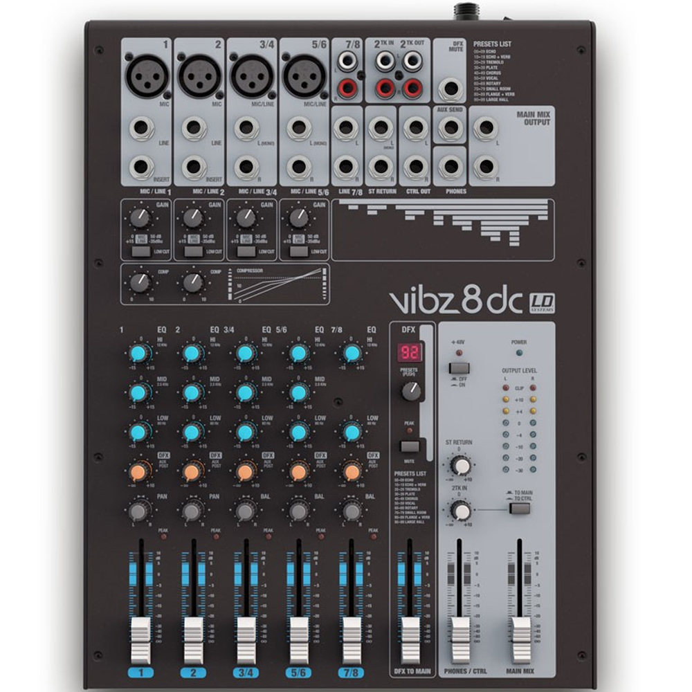 LD Systems VIBZ 8 DC, 8 Channel Mixing Console with DFX and Compressor