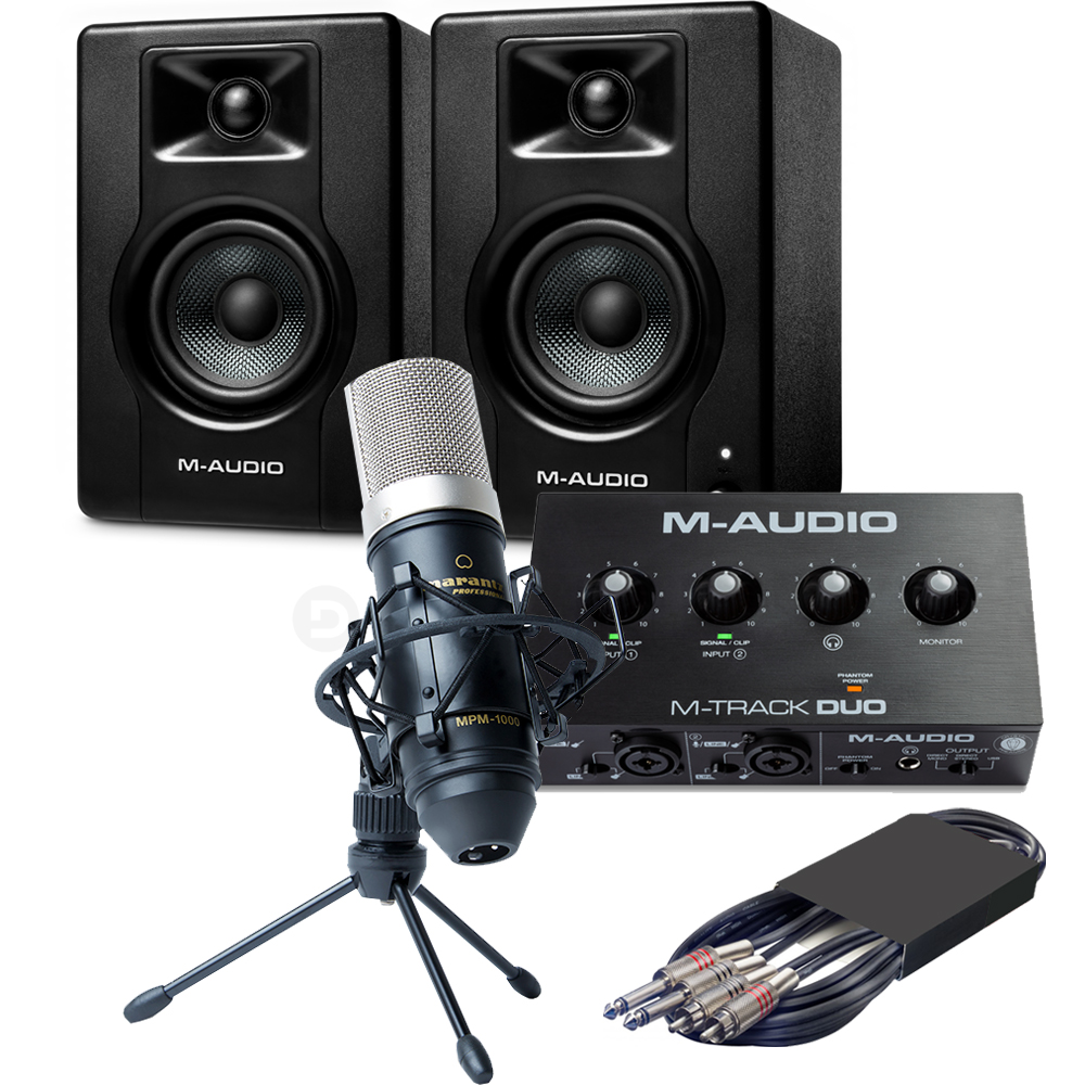 M-Audio BX3 Speakers (Pair) + M-Track Duo Interface & MPM-1000 Microphone