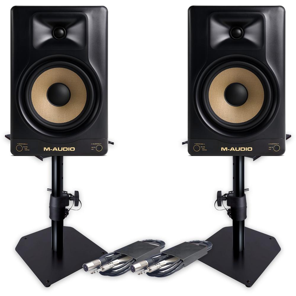 M-Audio Forty Eighty, 8" Active Studio Monitors with Bluetooth + Desktop Stands & Leads Bundle