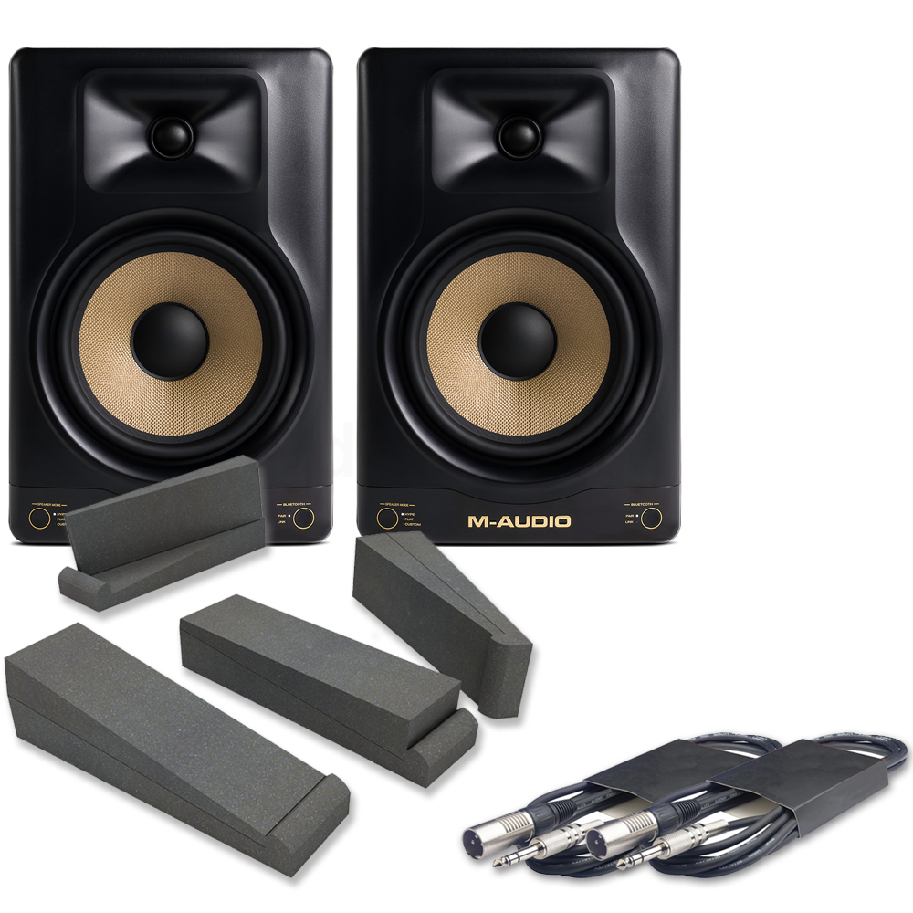 M-Audio Forty Eighty, 8" Active Studio Monitors with Bluetooth + Isolation Pads & Leads Bundle