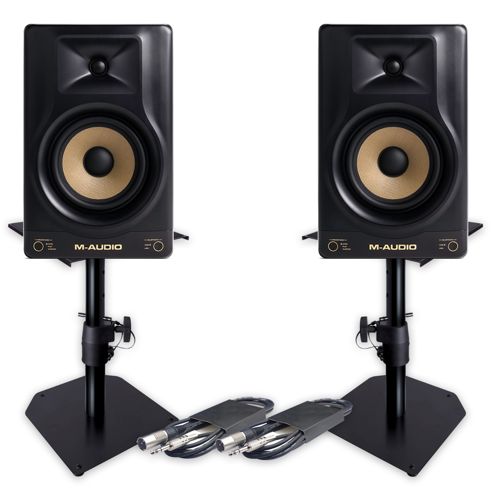 M-Audio Forty Sixty, 6.5" Active Studio Monitors with Bluetooth + Desktop Monitor Stands & Leads Bundle