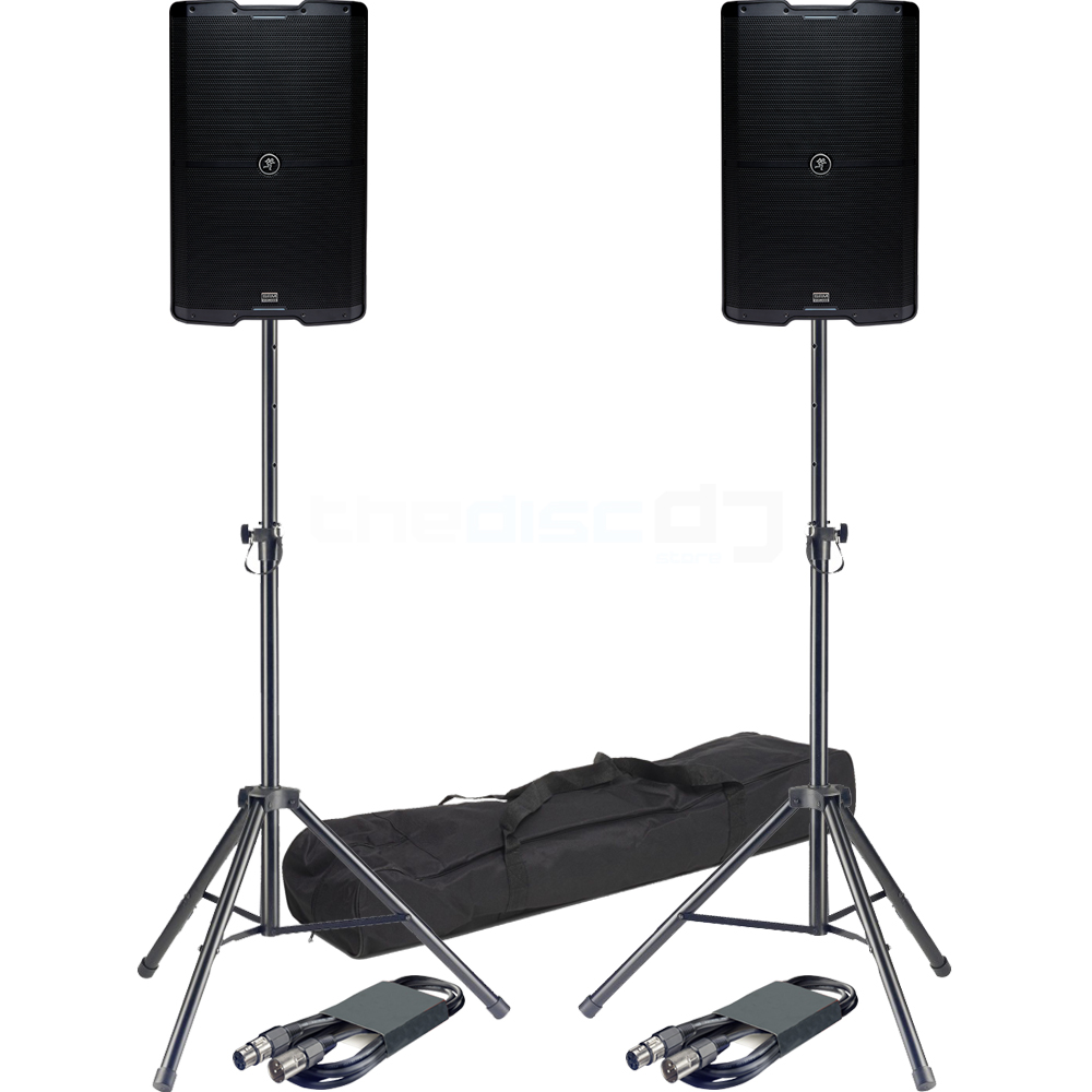 Mackie SRM212 V-Class, Bluetooth PA Speakers (Pair) + Stands & Leads