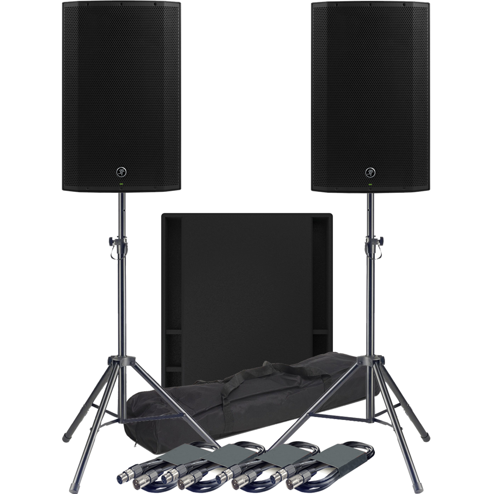 Mackie 2 x Thump 15A Speakers, 1 x 18S Sub + Tripod Stands & Leads