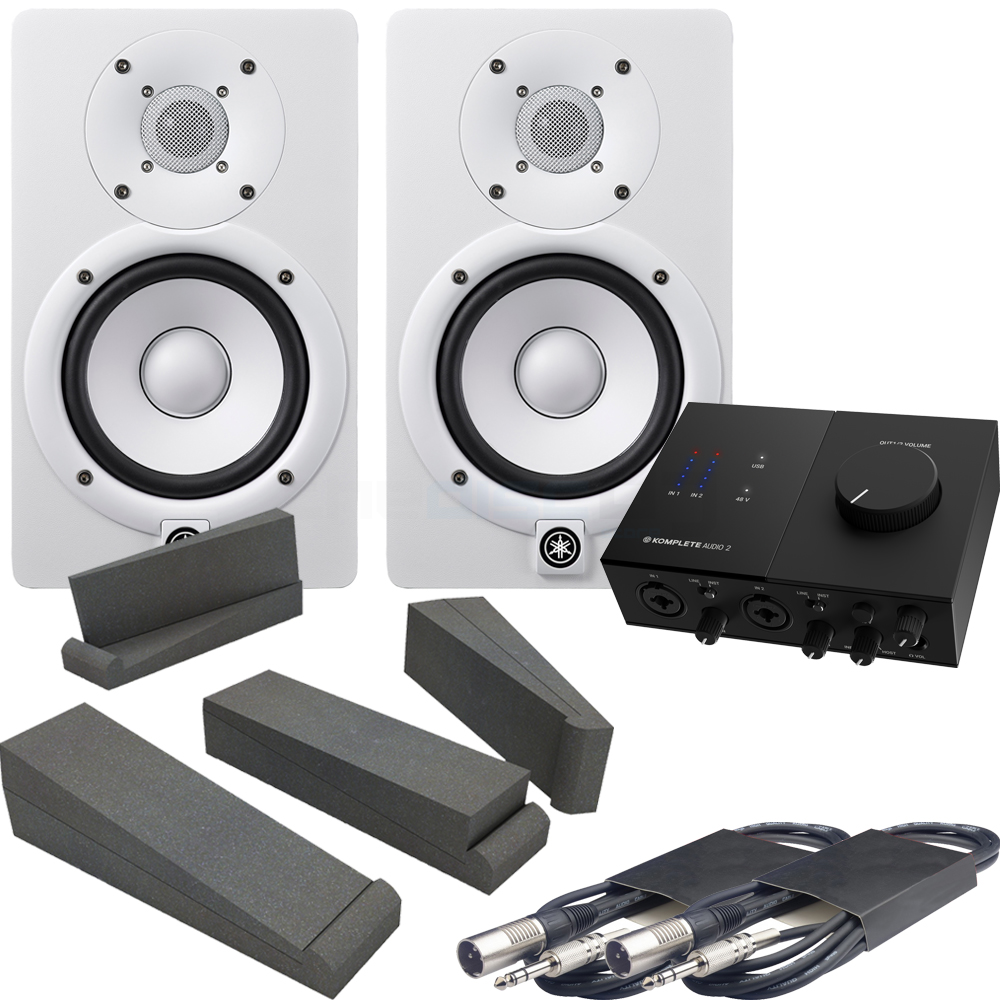 Yamaha HS5 White Studio Monitors (Pair) + NI Audio 2, Pads & Leads