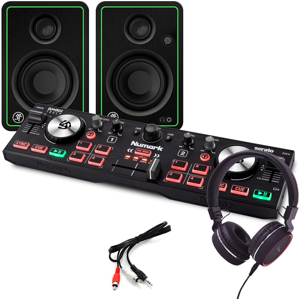 Numark DJ2GO2 Touch, Mackie CR3X Speakers & Headphones Package
