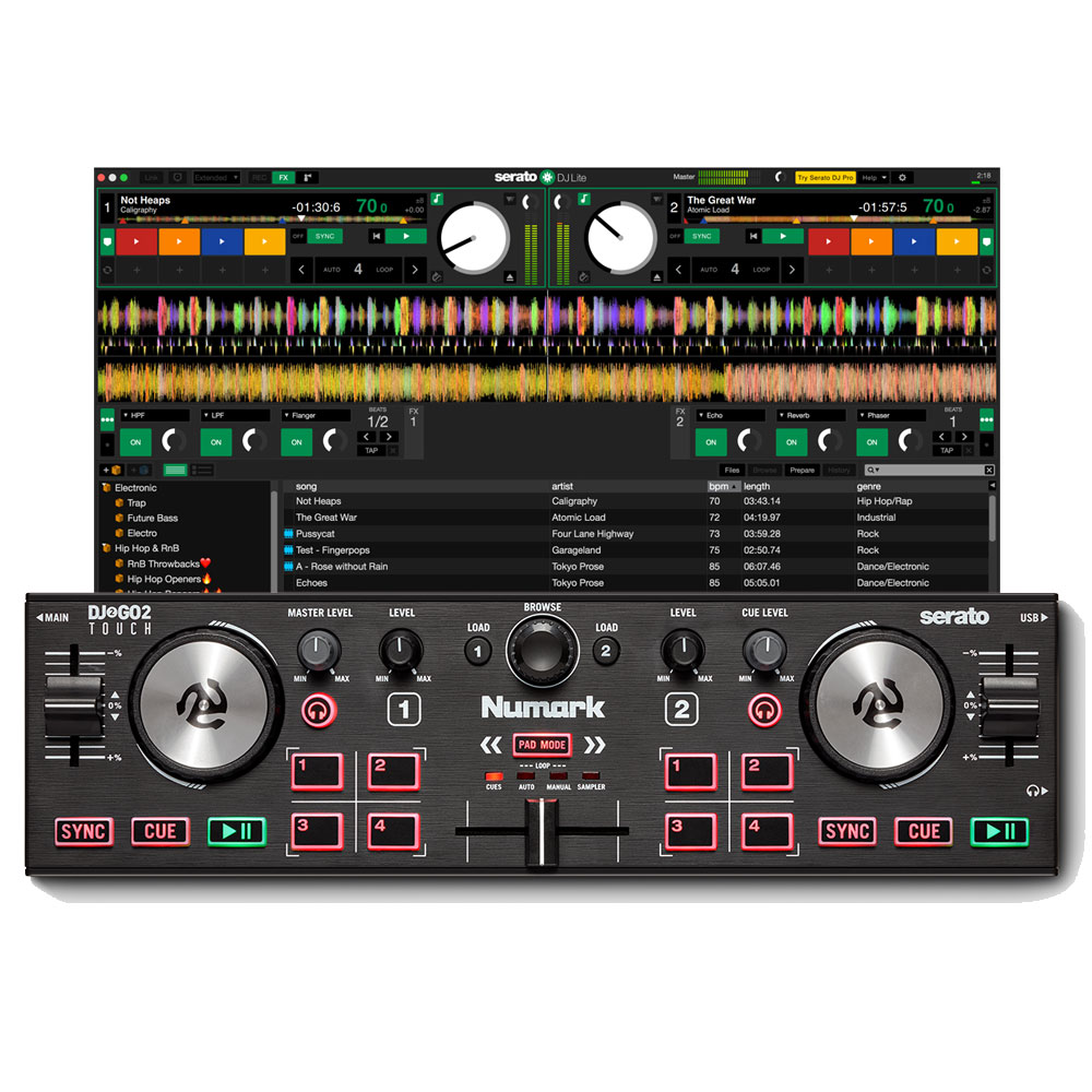 Numark DJ2GO2 Touch and Speakers Package The Disc DJ Store