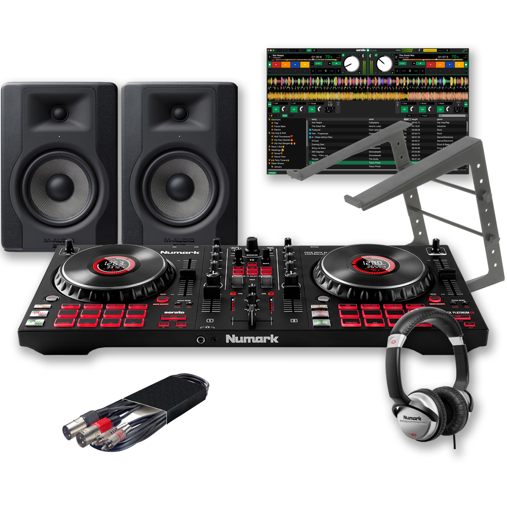 Numark Mixtrack Platinum FX, BX5 Speakers, Laptop Stand & HF125 Headphones