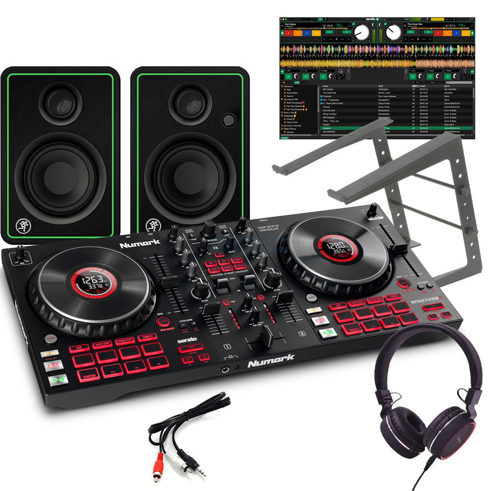 Numark Mixtrack Platinum FX, CR3X Speakers, Laptop Stand & Headphones