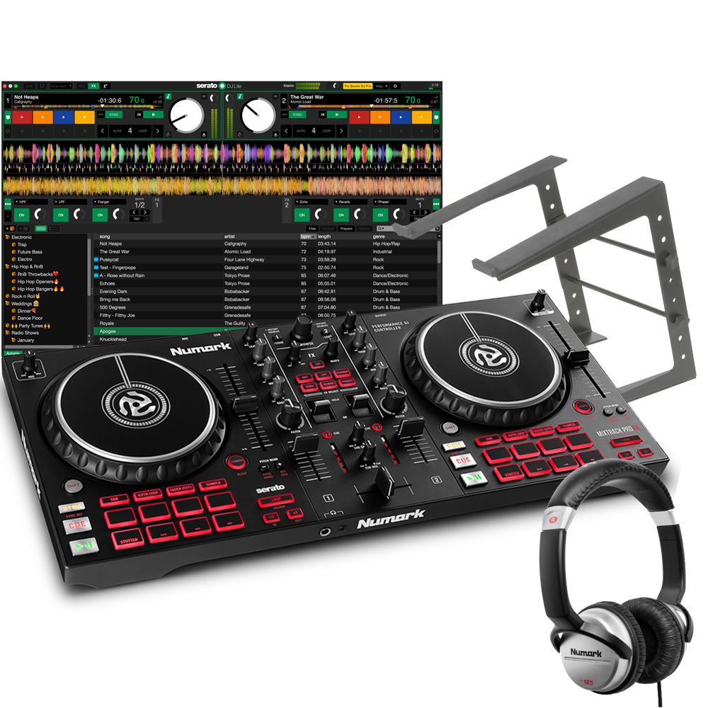 Numark Mixtrack Pro FX, Serato DJ Lite, Laptop Stand & Numark HF125