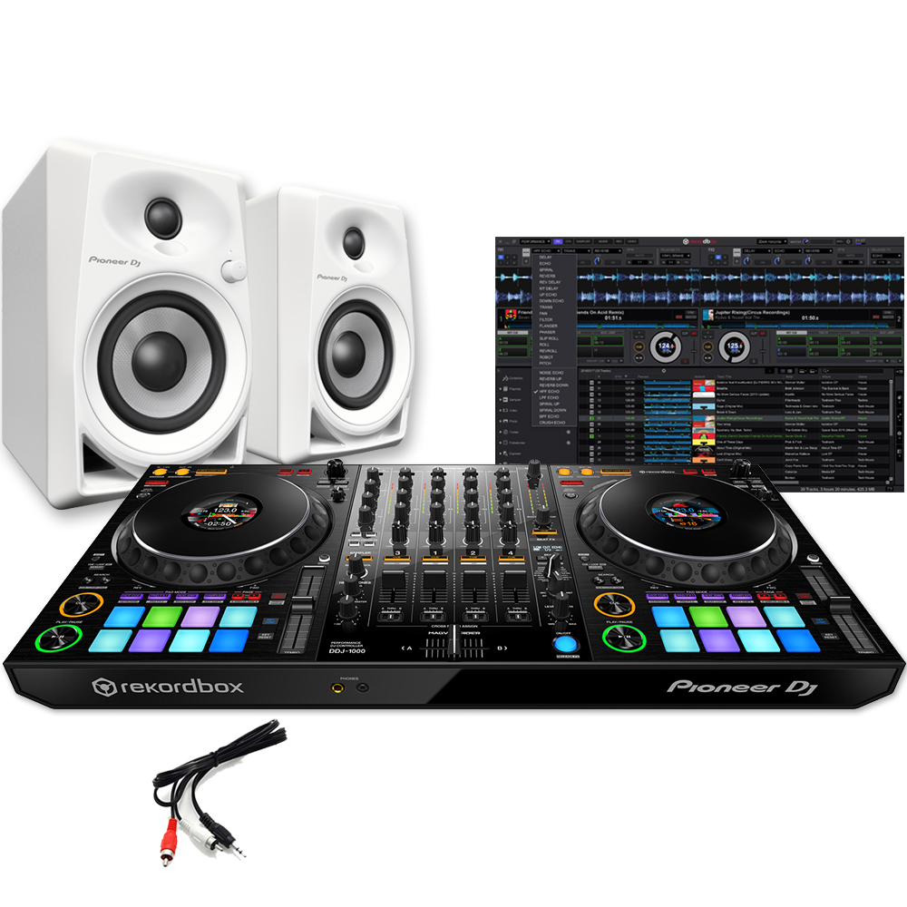 Pioneer DJ DDJ-1000 + DM-40 White Speakers Bundle Deal